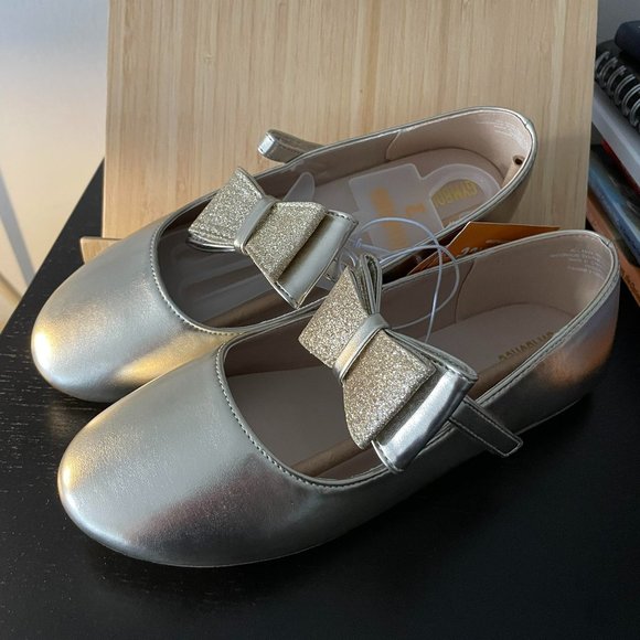 Gymboree Gold Sparkle Bow Flats Size 3Y - Perfect for Christmas! - Picture 2 of 4
